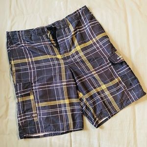 ✨Polo Club Men’s Gray Yellow White Plaid Swim Shorts Trunks with Tie Waist | M✨